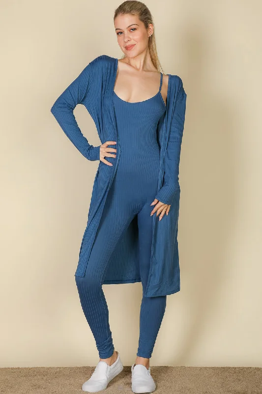 Ribbed Cardigan and Jumpsuit Ensemble