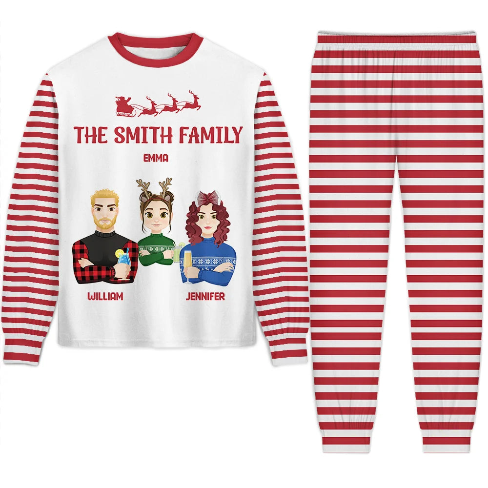 Christmas Flat Art Family Name Candy Cane - Personalized Unisex Pajamas Set