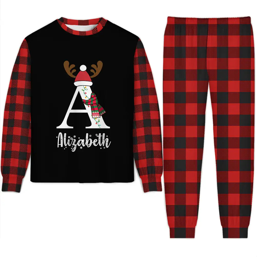 Christmas Monogram Letter Family Name - Personalized Unisex Pajamas Set