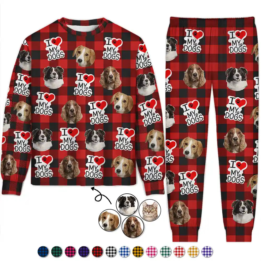 Custom Photo I Love My Dogs Cats Pets - Personalized Unisex Pajamas Set