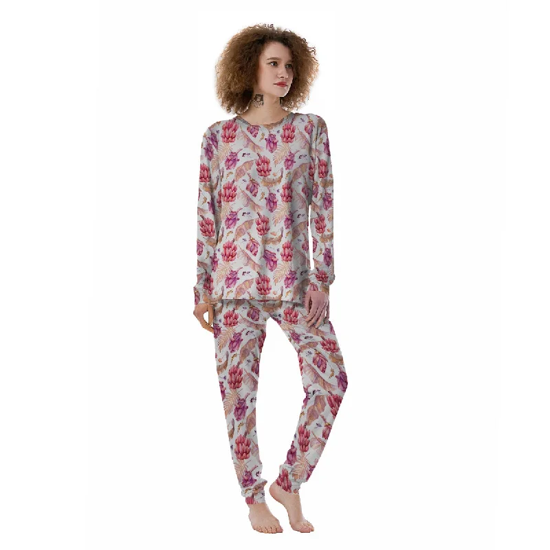 Tropical Banana Pink Print Pattern Women's Pajamas