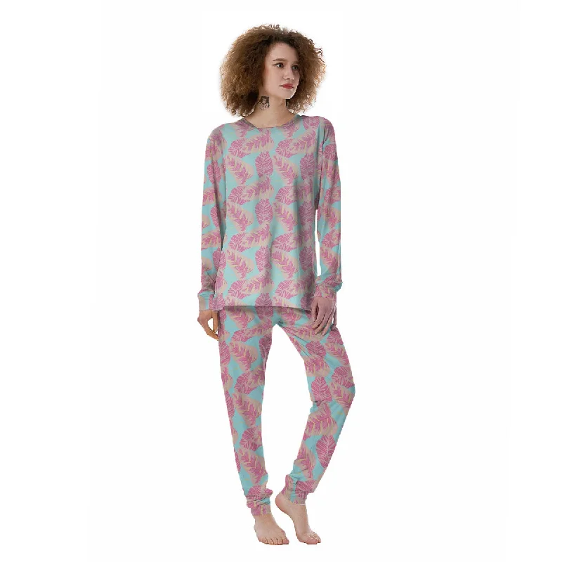 Tropical Leaf Pink And Teal Print Pattern Women's Pajamas