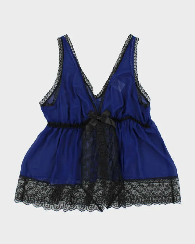 Vintage 90s In Bloom Blue Mesh Cami - L