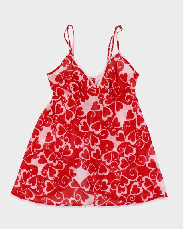 Y2k 00s Heart Print Mesh Cami - S