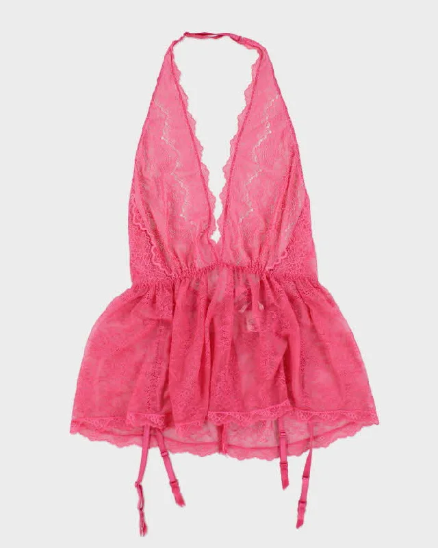 Y2k 00s Victoria's Secret Pink Lace Halter Cami Top - L