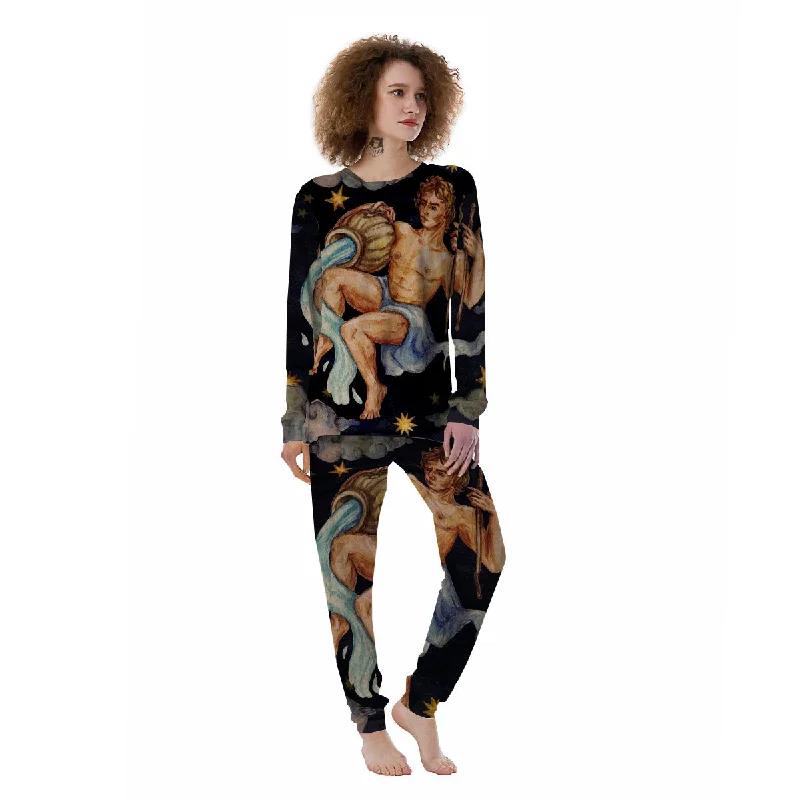 Zodiac Sign Watercolor Aquarius Print Women's Pajamas