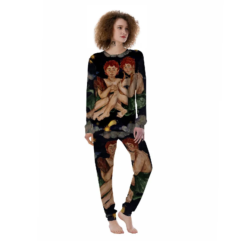 Zodiac Sign Watercolor Gemini Print Women's Pajamas