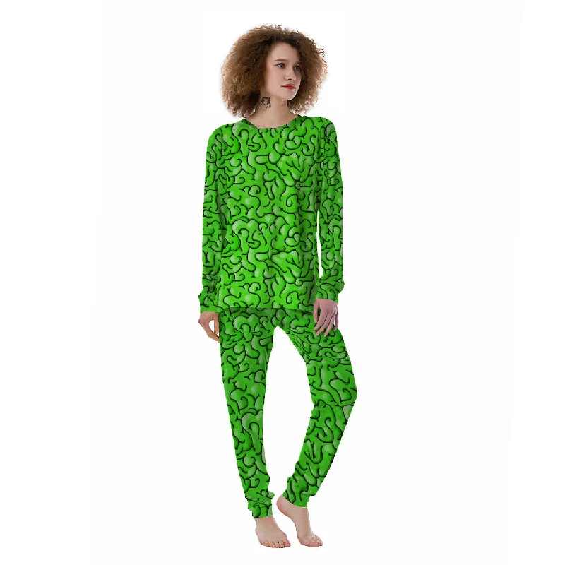 Zombie Green Brain Print Pattern Women's Pajamas