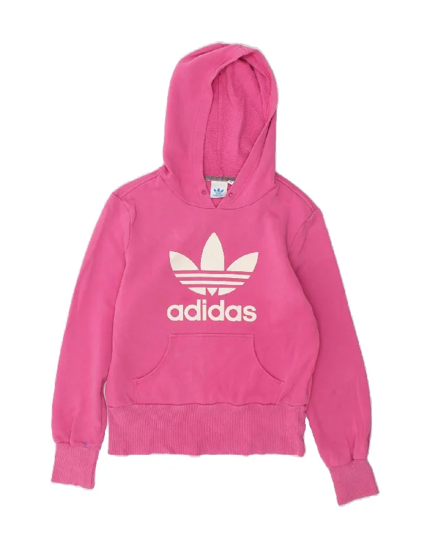 ADIDAS Womens Graphic Hoodie Jumper IT 40 Small Pink Cotton