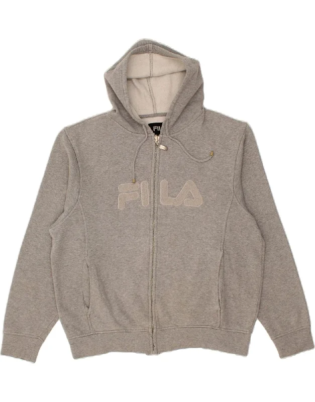 FILA Womens Graphic Zip Hoodie Sweater UK 20 2XL Grey Cotton