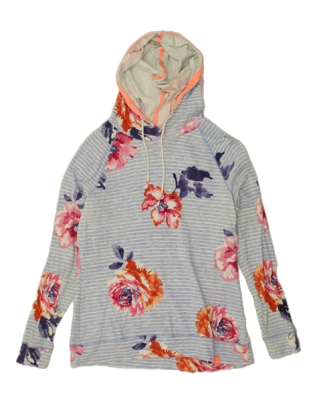 JOULES Womens Hoodie Jumper UK 16 Large Blue Floral Cotton