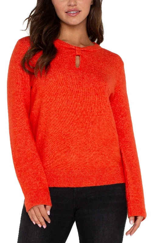 LONG SLEEVE CUT OUT BOW NECK SWEATER