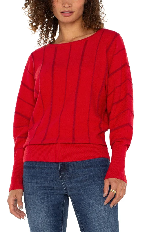 LONG SLEEVE DOLMAN SWEATER WITH STRIPE