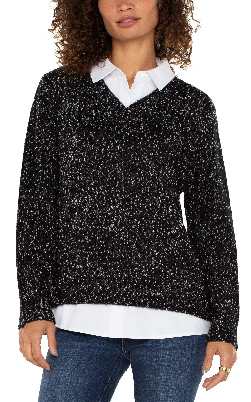 LONG SLEEVE TWOFER COLLARED SWEATER