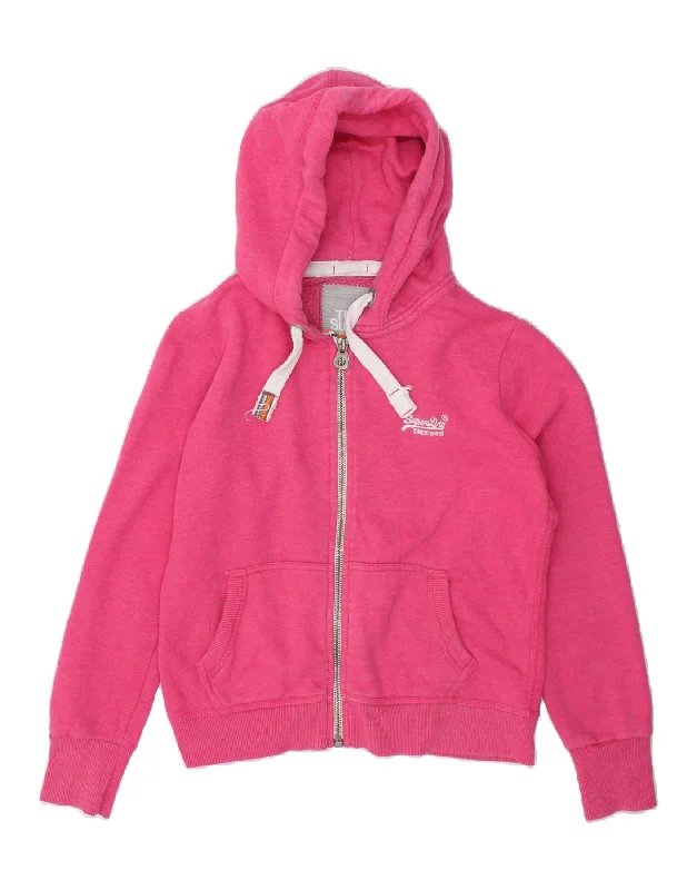 SUPERDRY Womens Zip Hoodie Sweater UK 14 Medium Pink