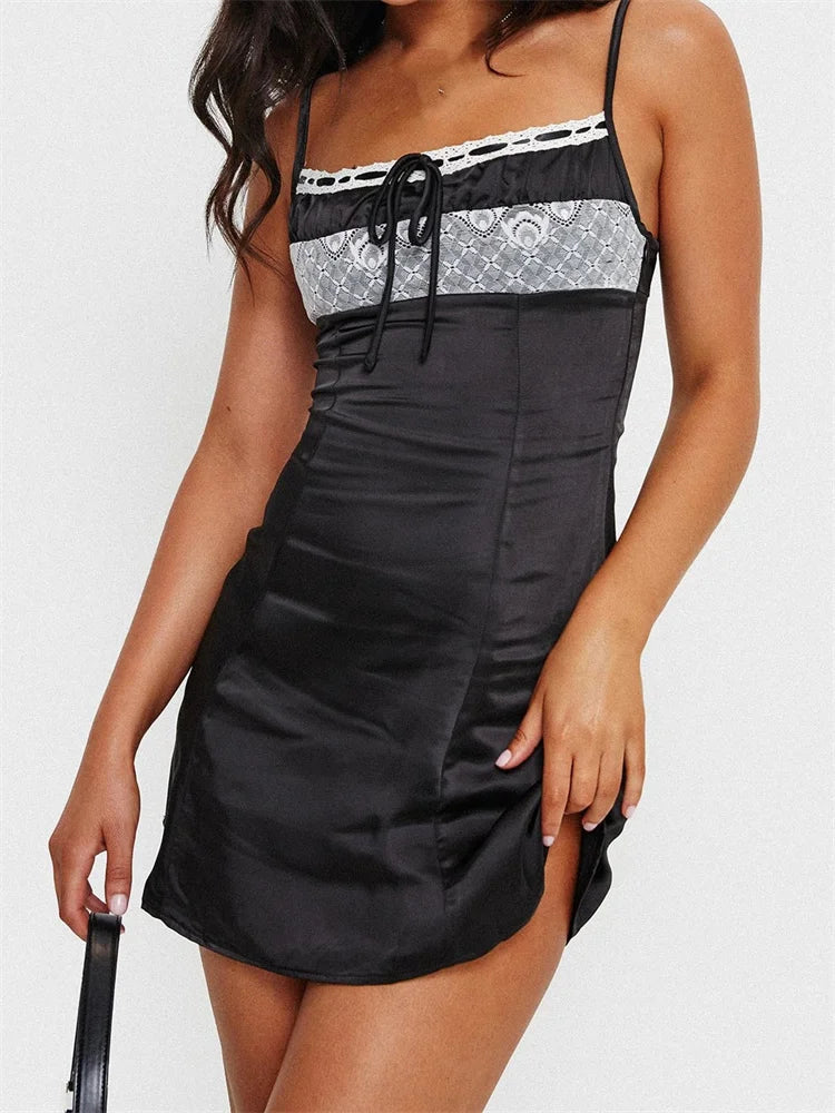 Front Tie up Ruched Sleeveless Spaghetti Strap Mini Dress