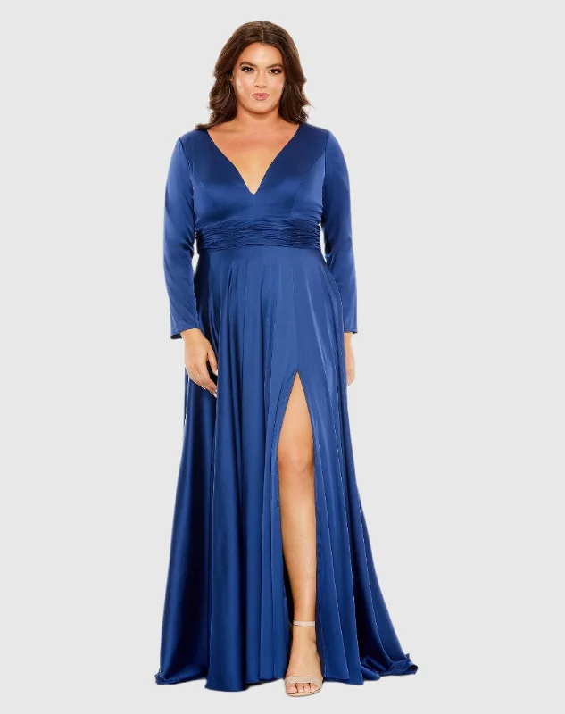 Quarter Sleeve V Neck A Line Gown