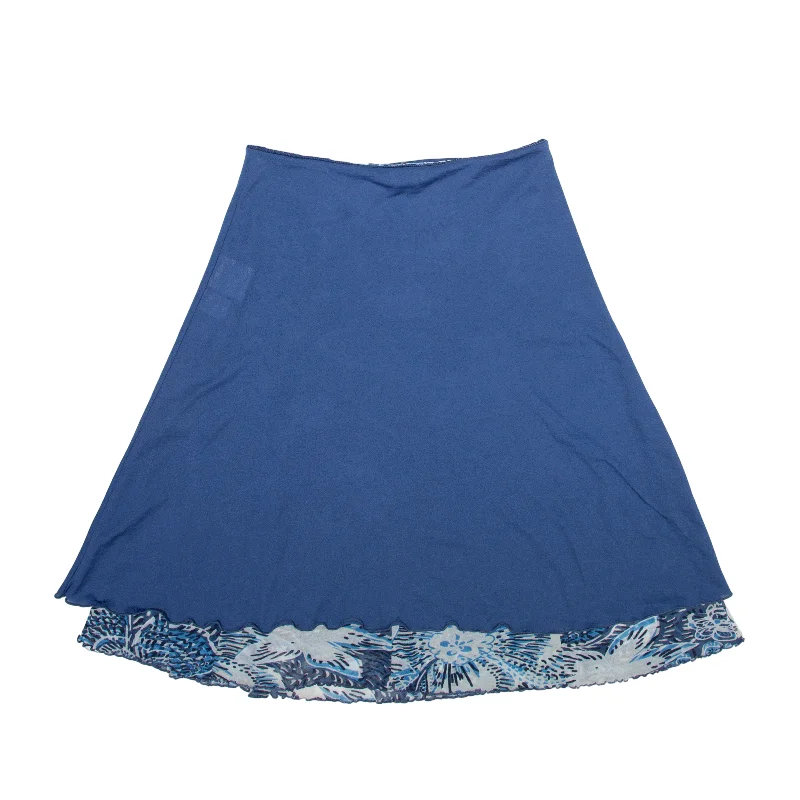 Layered Knee Length Flare Skirt Blue 90s Floral Womens S