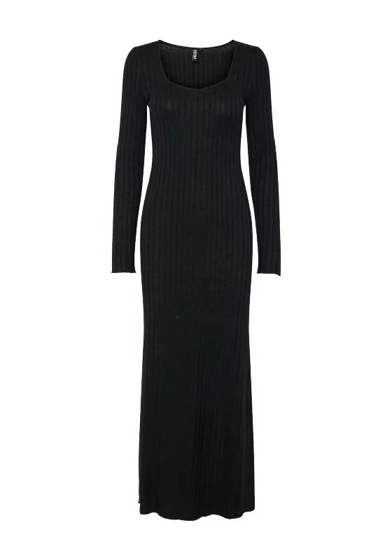 Pieces Iris Ribbed Knit Long Dress, Black