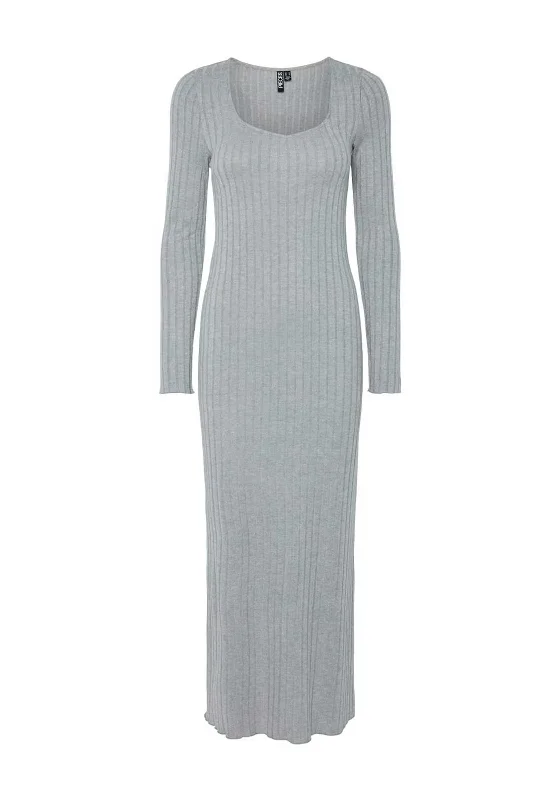 Pieces Iris Ribbed Knit Long Dress, Ultimate Grey