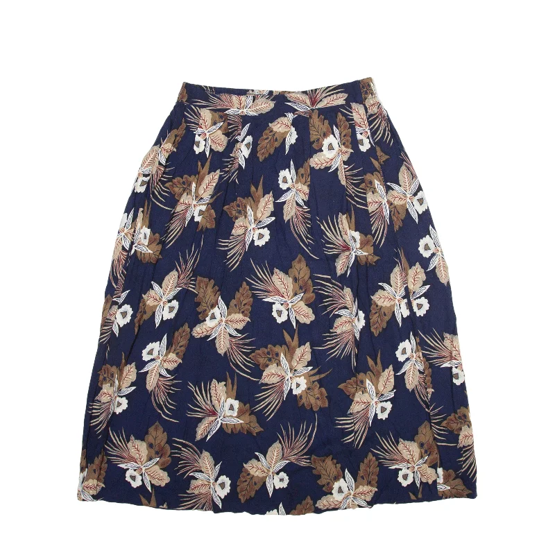 SAG HARBOR Knee Length Pleated Skirt Blue 90s Floral Womens S