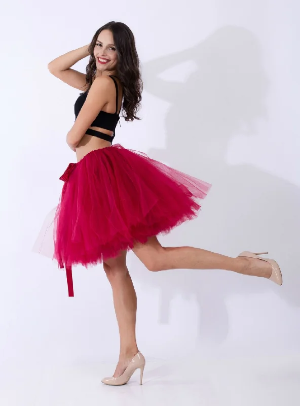 Burgundy Tulle Short Dance Tutu Skirt