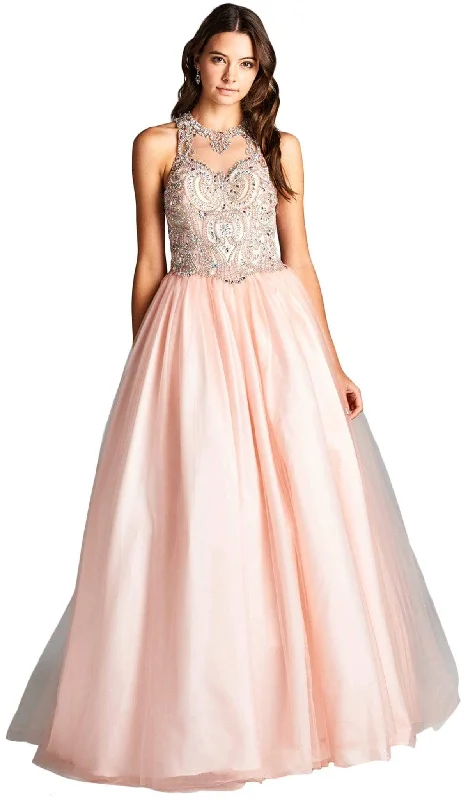 Aspeed Design - Bejeweled Illusion Halter Evening Ballgown