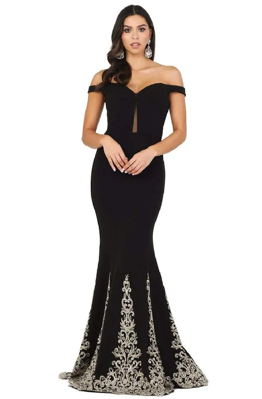 Dancing Queen - 4003 Off Shoulder Applique-Accented Mermaid Gown