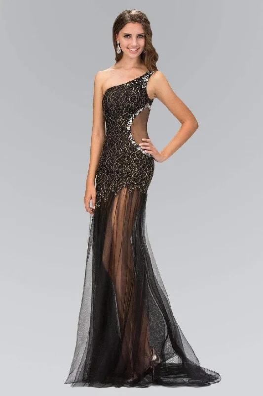 Elizabeth K - GL1094 Asymmetrical Cutout Tulle Gown