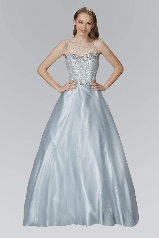 Elizabeth K - GL2111 Embellished Sheer Bodice and Back Tulle Gown