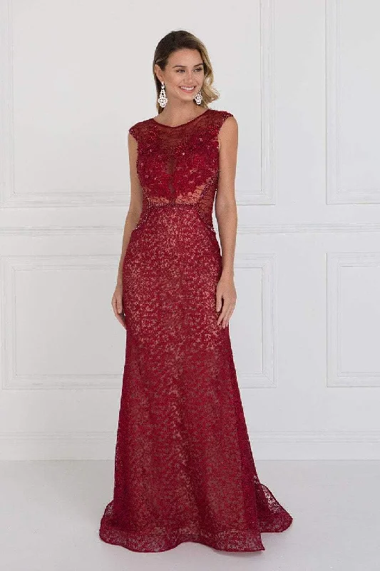 Elizabeth K - GL1531 Embellished Illusion Fitted Evening Dress