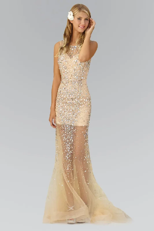 Elizabeth K - GL2084 Sleeveless Jewel Embellished Sheer Gown