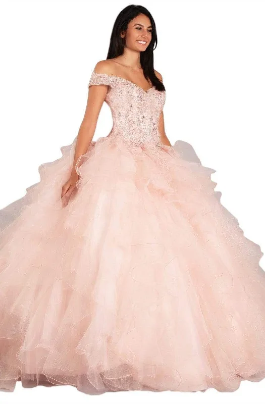 Eureka Fashion - 9313 Bejeweled Off-Shoulder Tulle Ballgown