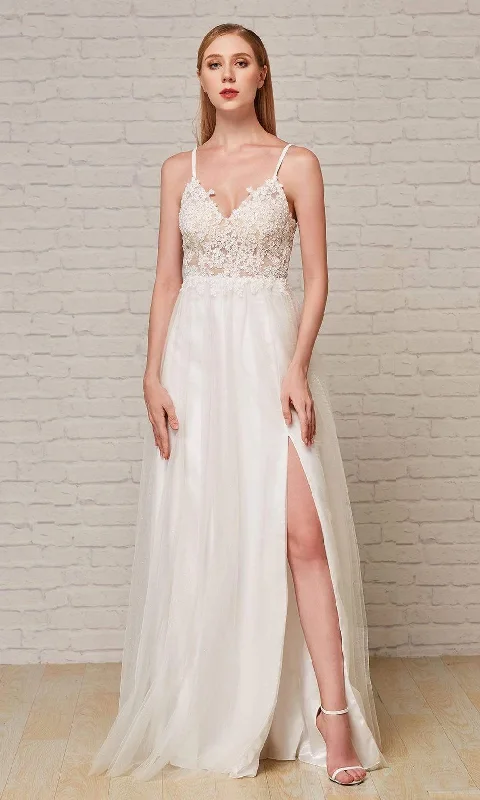 J'Adore Dresses - J18008 Lace Tulle V Neck A-line Gown