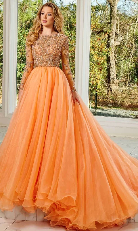 Rachel Allan 50167 - Long Sleeve Backless Evening Gown