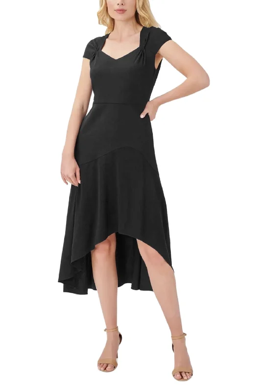 Adrianna Papell Bertha Neck Cap Sleeve Fit Flare Solid High Low Hem Crepe Dress