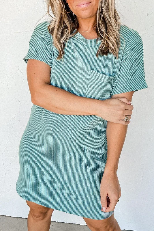 Azure Stripes Ribbed Knit Tee Dress