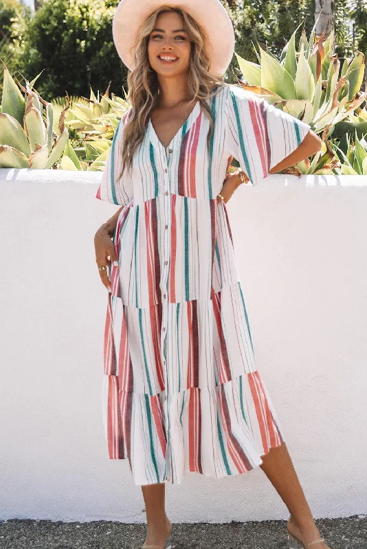 Chic Striped V-Neck Dress