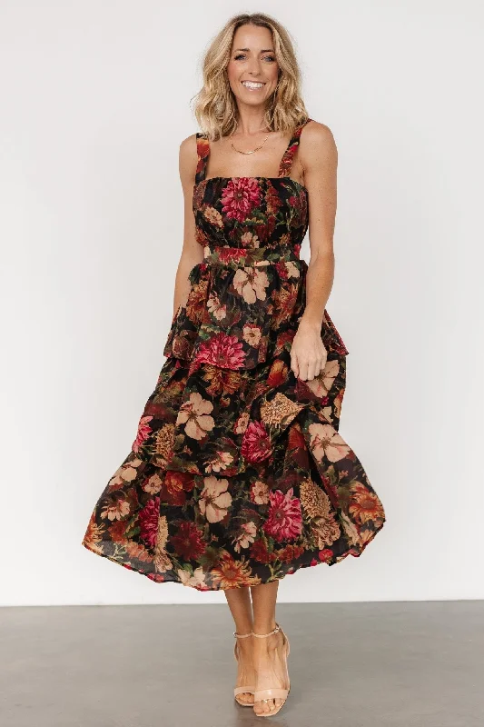 Cologne Tiered Dress | Black Floral