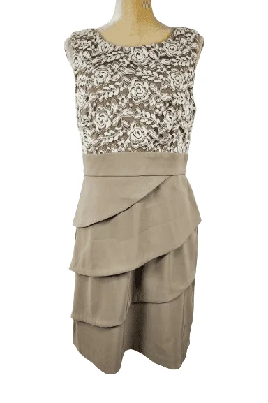 Connected Apparel women's taupe and white dress size 12