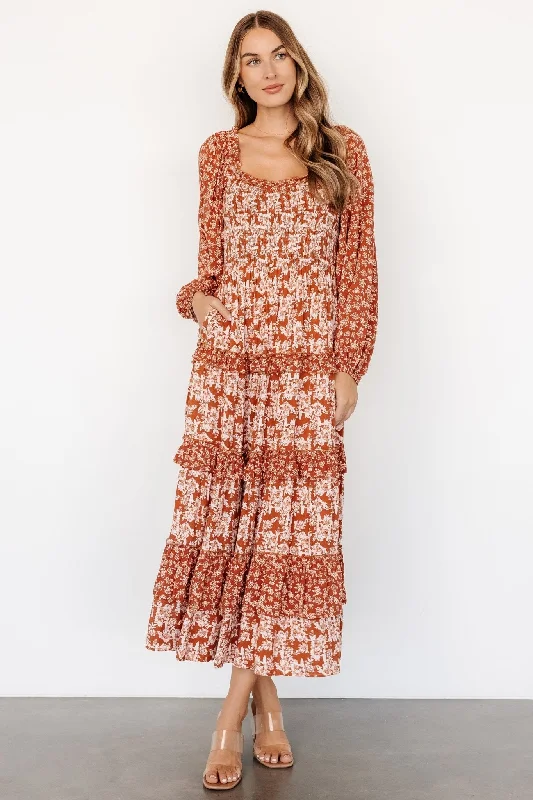 Dynah Tiered Dress | Rust +Cream Floral