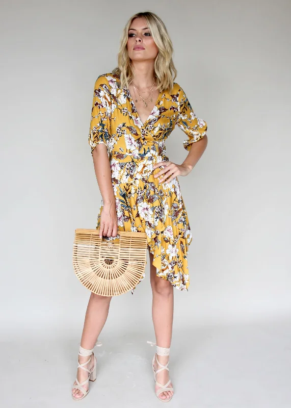 Echo Vibe Wrap Dress - Mustard