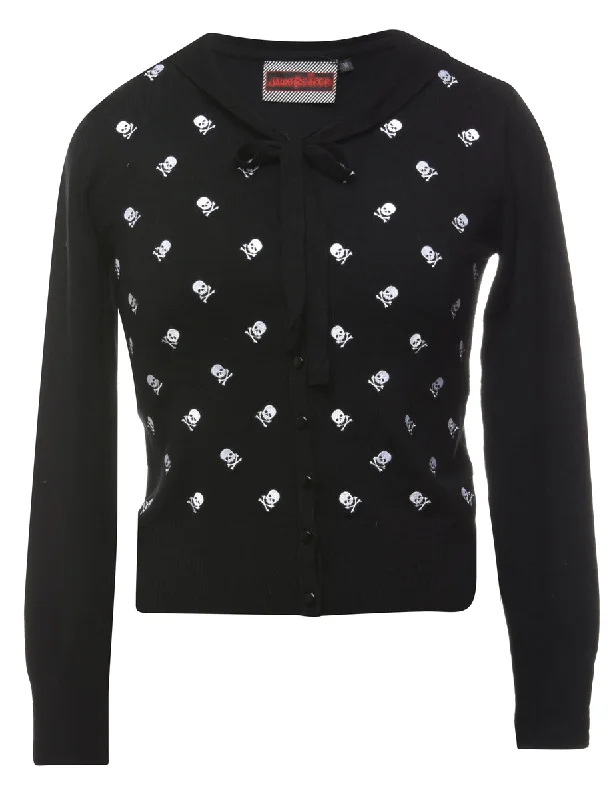 Embroidered Black Cardigan - M