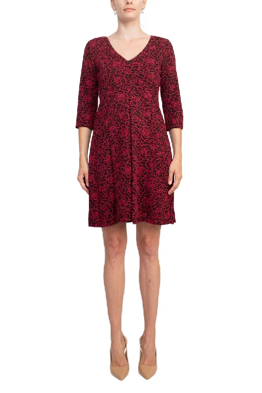 Emma & Michele V-Neck 3/4 Sleeve Embroidered Dress Luxury unclassified dresses