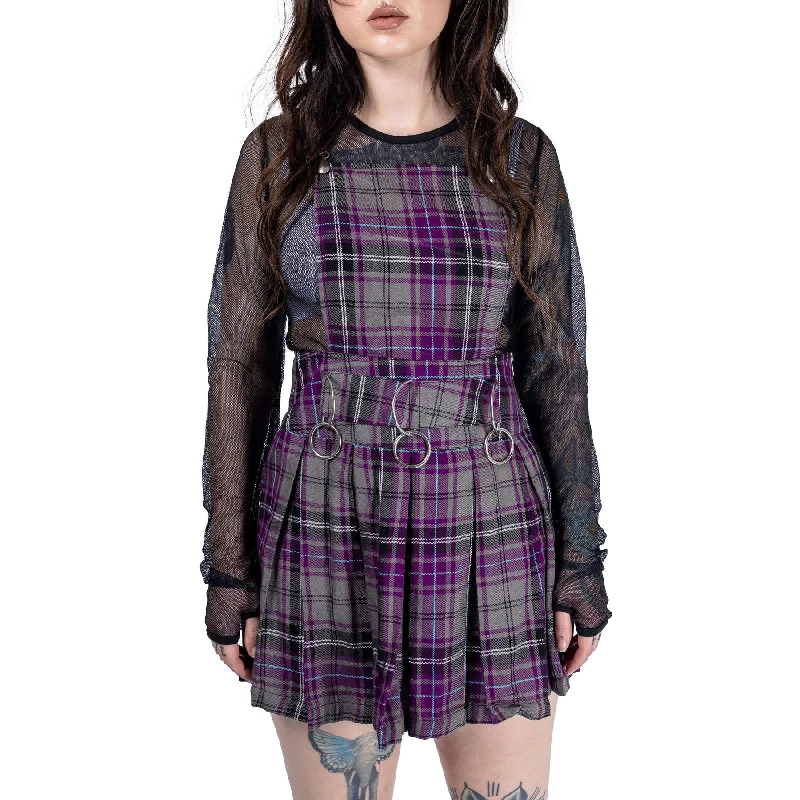 FAYE PINAFORE - GREY/PURPLE CHECK