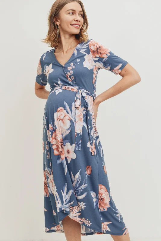 Floral High-Low Flowy Maternity/Nursing Dress