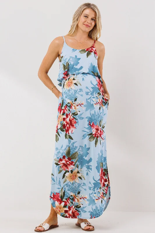 Floral Overlay Top Maternity Nursing Dress