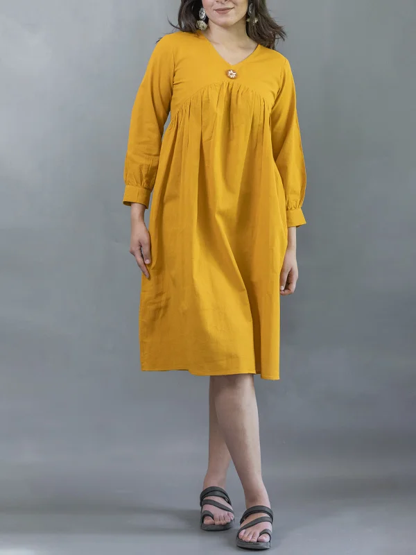 Hand-Embroidered Dress In Golden Yellow