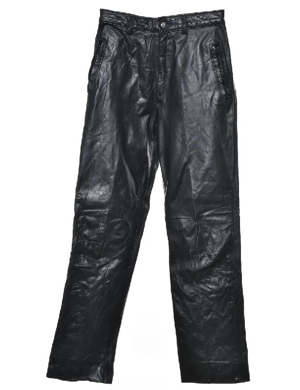 High Waist Black Leather Trousers - W24 L29