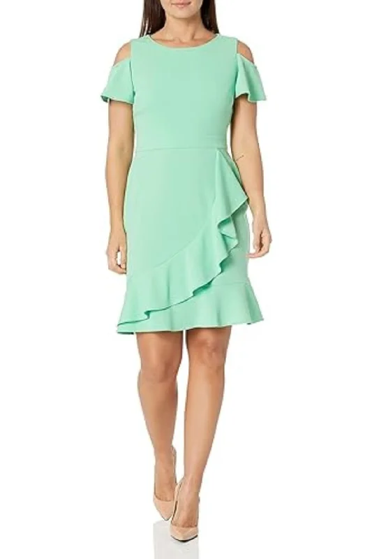 London Times Cold Shoulder Flounce Dress